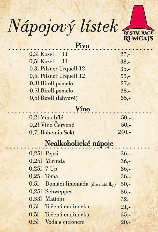 Nápojový lístek - CAMPRUMCAJS.ZC